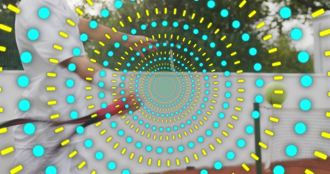 Tennis Player in Action with Artistic Motion Overlay