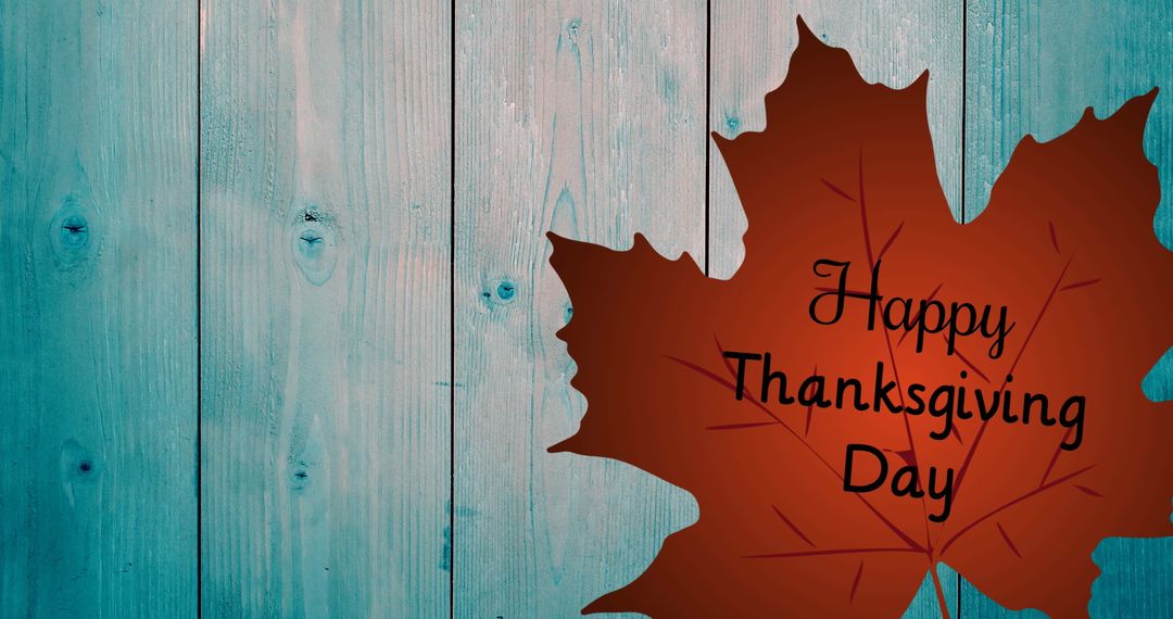 Thanksgiving Day Maple Leaf on Rustic Teal Wood Background