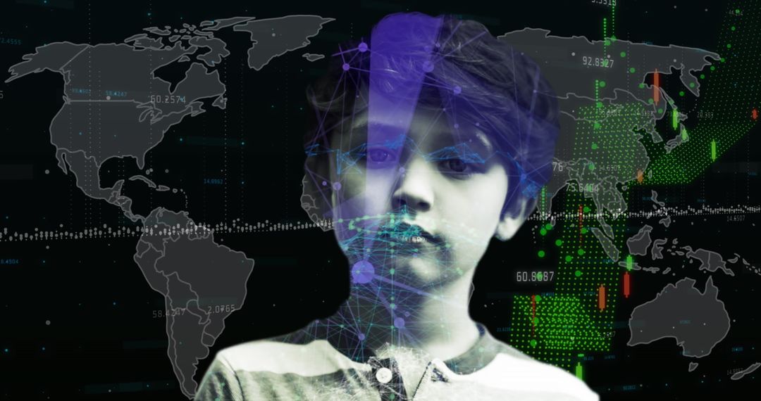 Futuristic Data Visualization with Boy and Global Connectivity Overlay