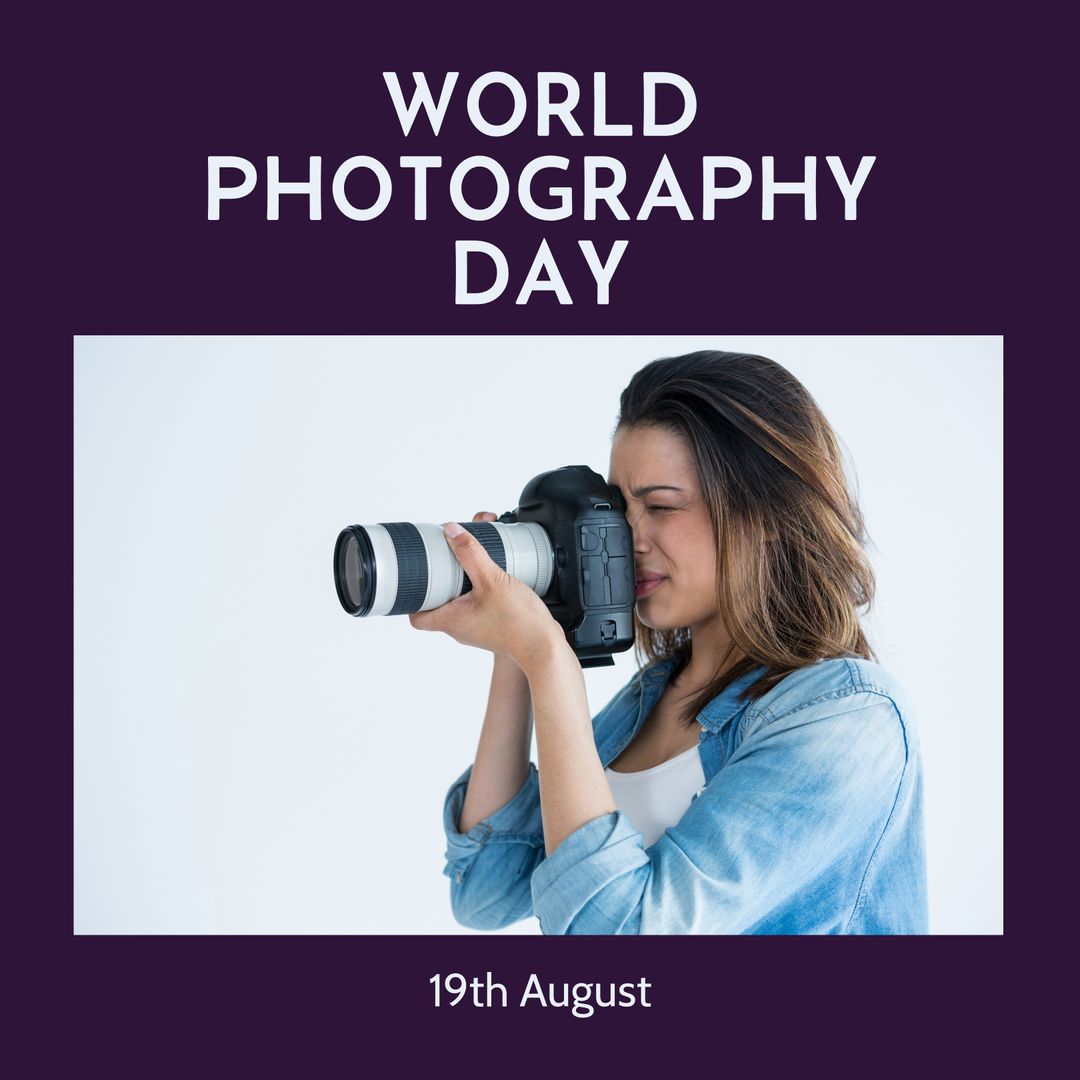 World Photography Day Celebration with Young Woman on August 19th - Download Free Stock Templates Pikwizard.com