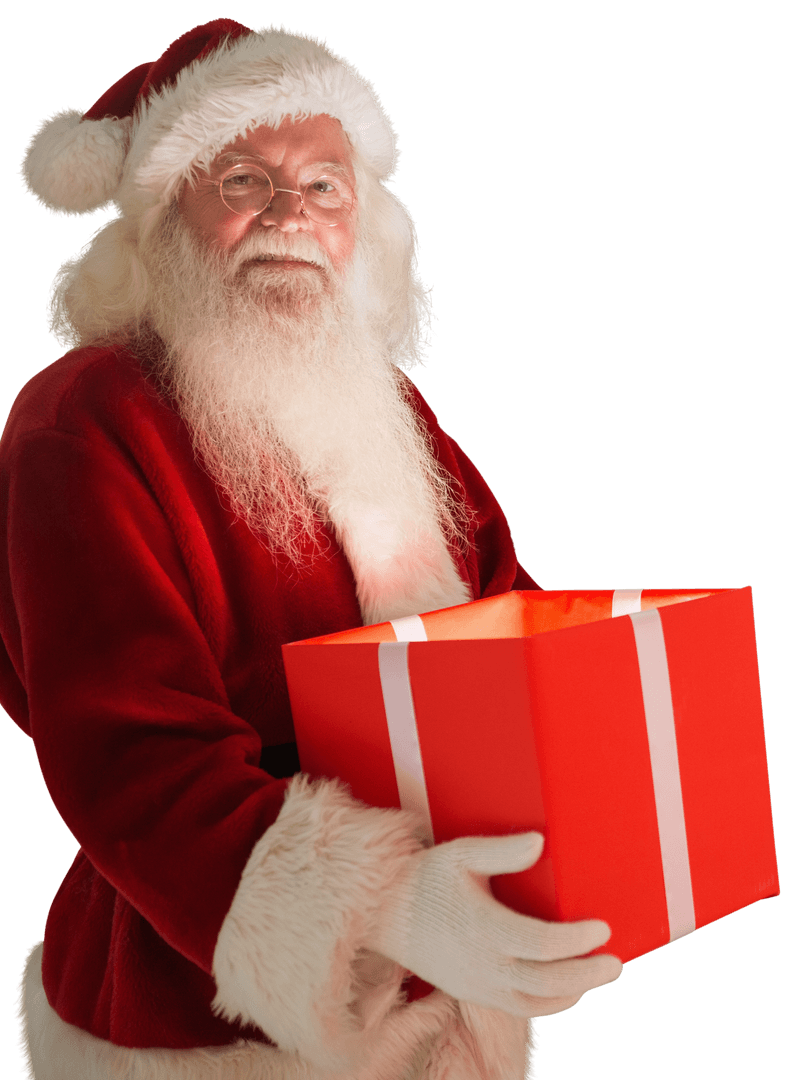 Santa Claus Holding Gift Against Transparent Background