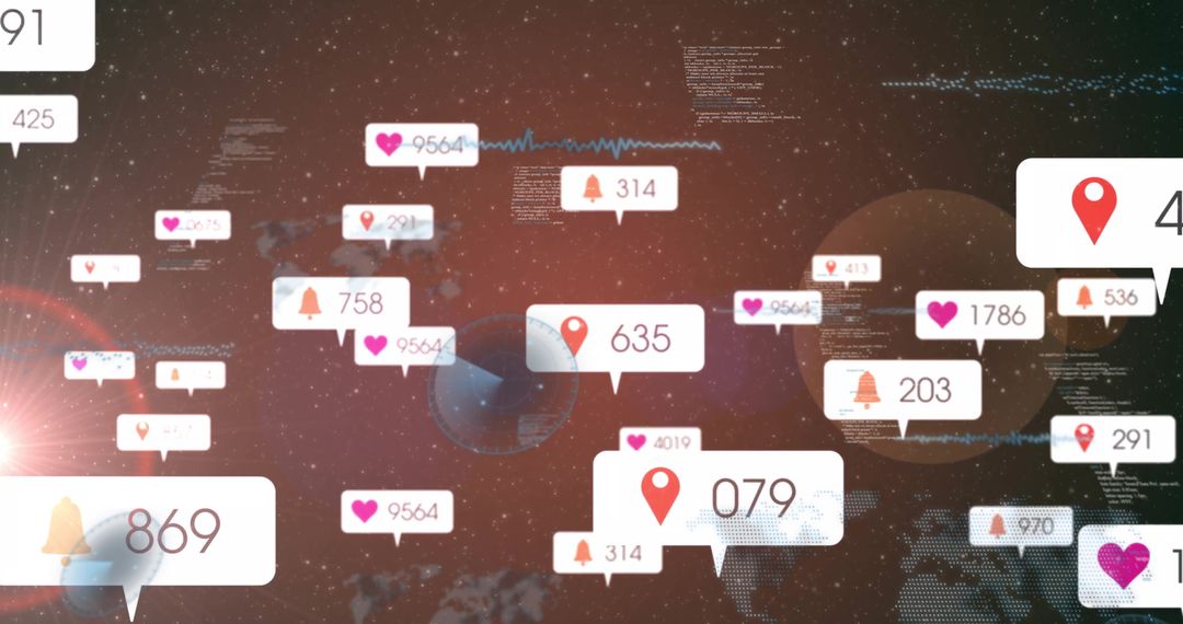 Floating Social Media Icons on Digital World Map Background