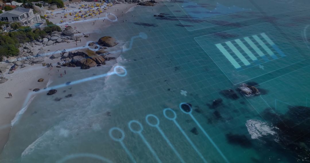 Futuristic Circuit Visualization on Scenic Beach Cove