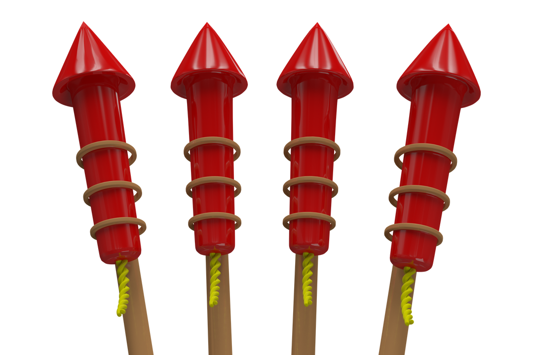 Four Red Firework Rockets, Transparent Background - Download Free Stock Images Pikwizard.com