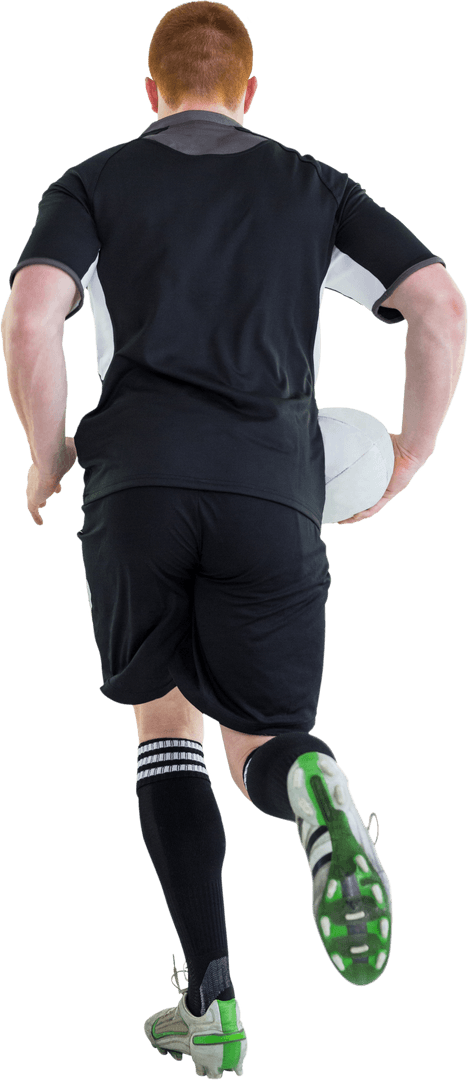 Transparent Rugby Player Running with Rugby Ball Black Kit