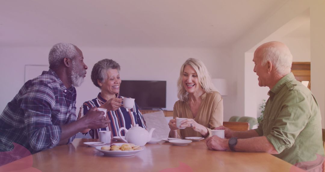 Seniors Enjoying Tea and Conversation in Cozy Home