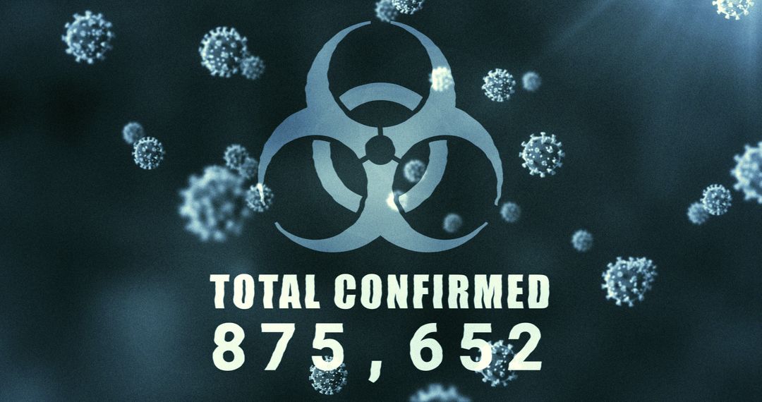 Biohazard Sign with Covid-19 Macro Cells and Rising Case Count