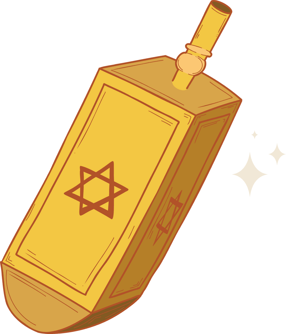 Golden Dreidel with Stars and Sparkles on Transparent Background