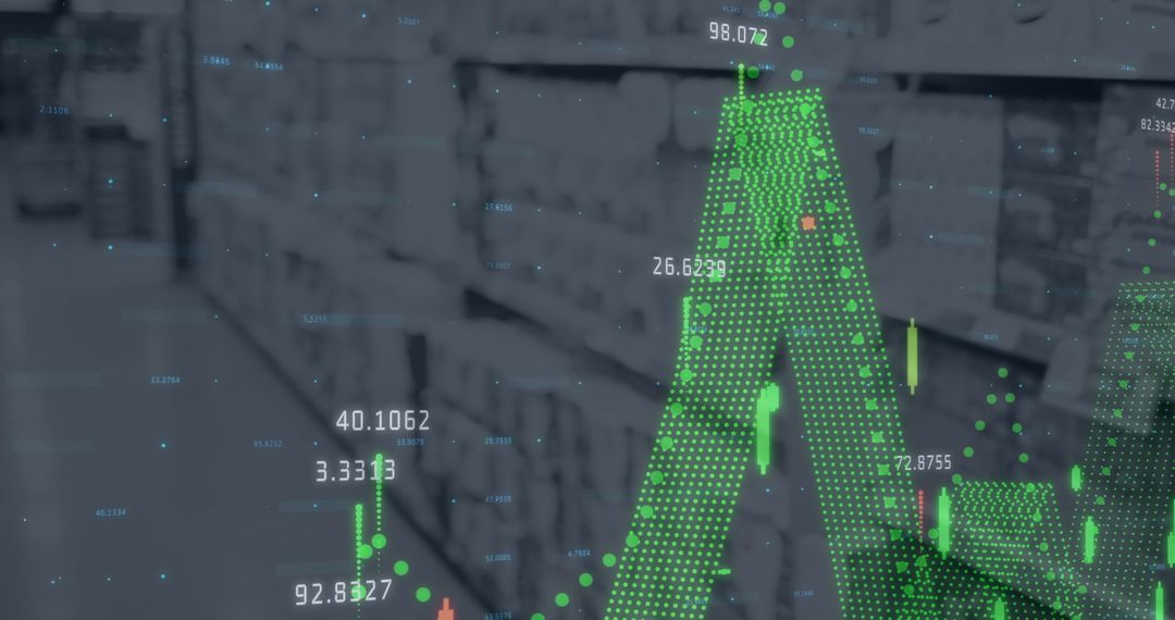 Digital Financial Data Displayed Over Retail Shelves