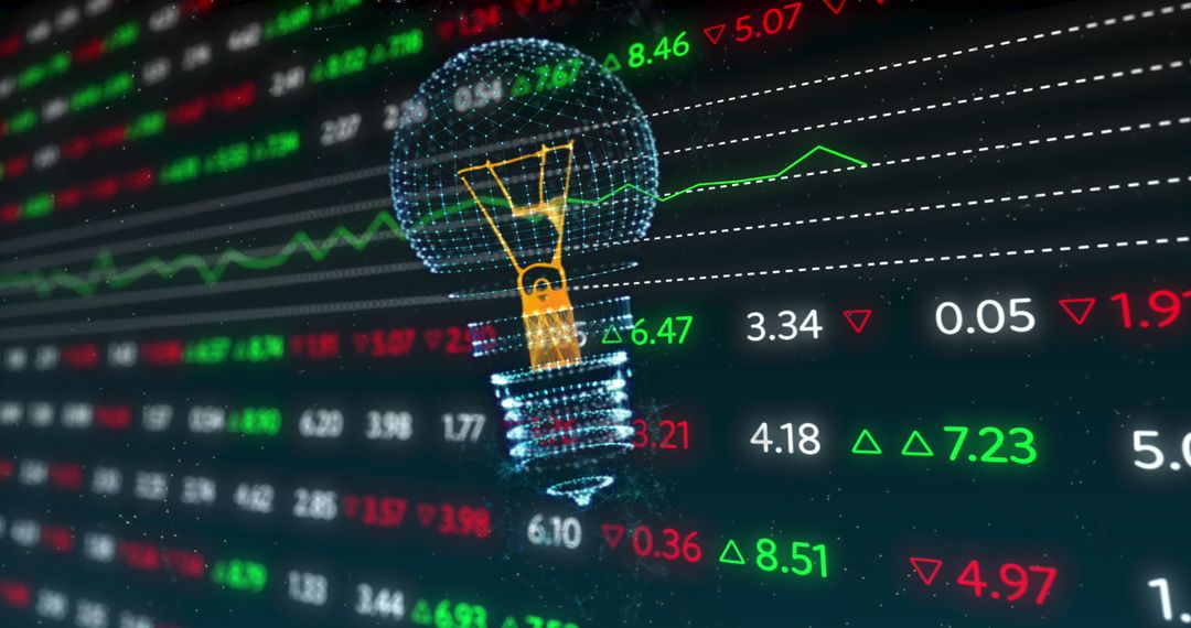 Light Bulb Illustration Overlaying Stock Market Data