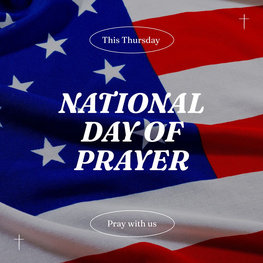 National Day of Prayer with USA Flag Design and Text Overlay