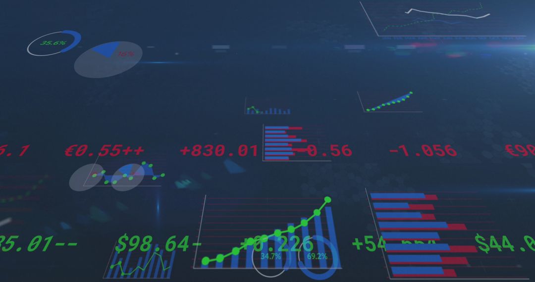 Abstract Digital Financial Graphs and Data on Dark Background
