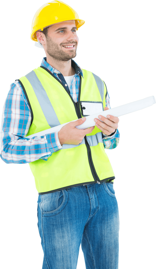 Transparent Construction Professional Holding Blueprint Focused