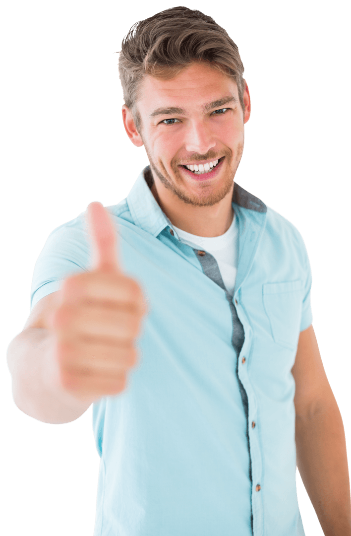 Happy Young Man Giving Thumbs Up, Transparent Background