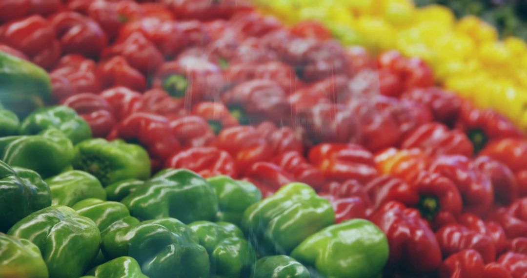 Colorful Display of Fresh Bell Peppers in Grocery Store