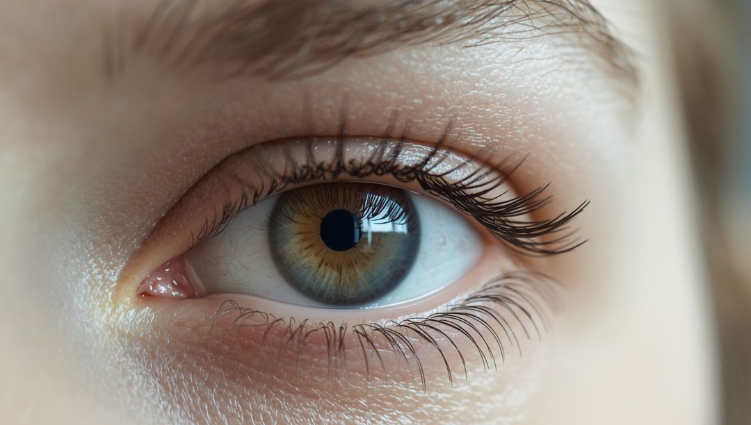 Close-up of Hazel Eye with Detailed Lashes and Iris Patterns