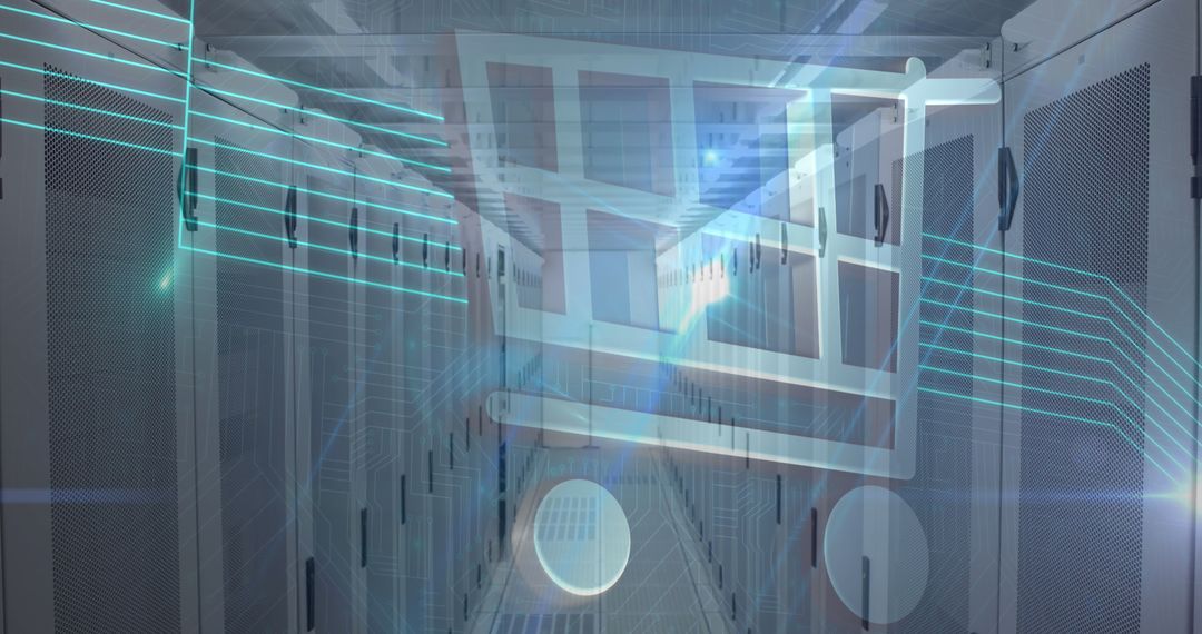 Futuristic Online Shopping Checkout in Virtual Server Room