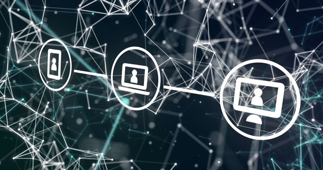 Interconnected Network Icons on Digital Grid Background