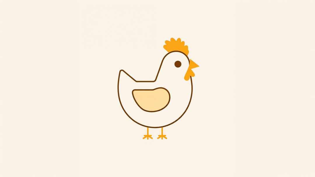 Minimalistic stylized cartoon chicken illustration with orange accents