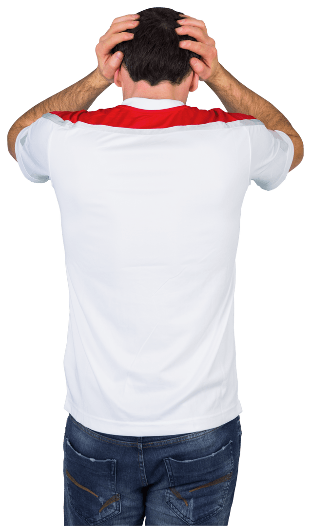 Transparent View of Disappointed Football Fan in White Attire