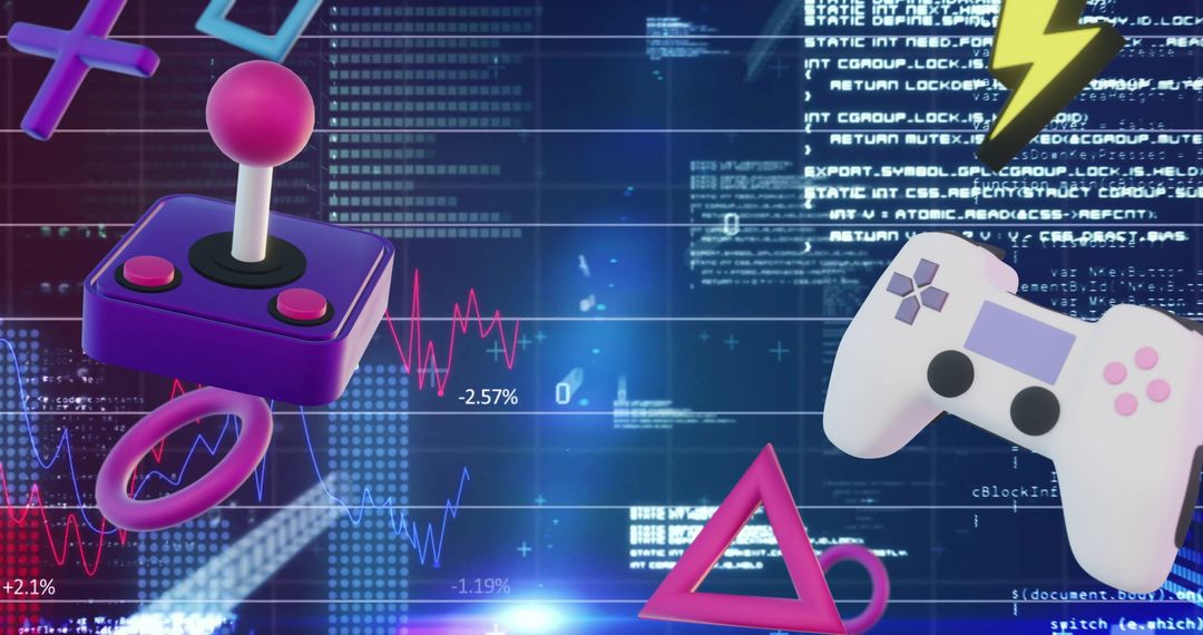 Retro Gaming Technology with Digital Data Visualization