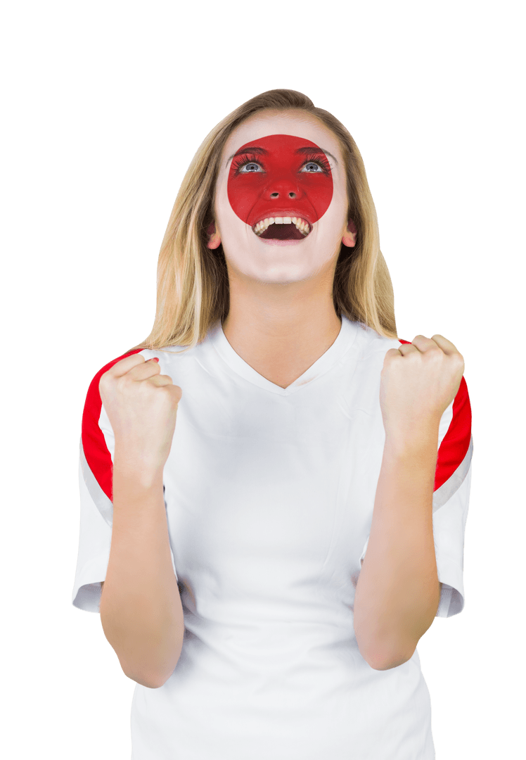 Cheering Enthusiast with Transparent Japanese Flag Face Paint