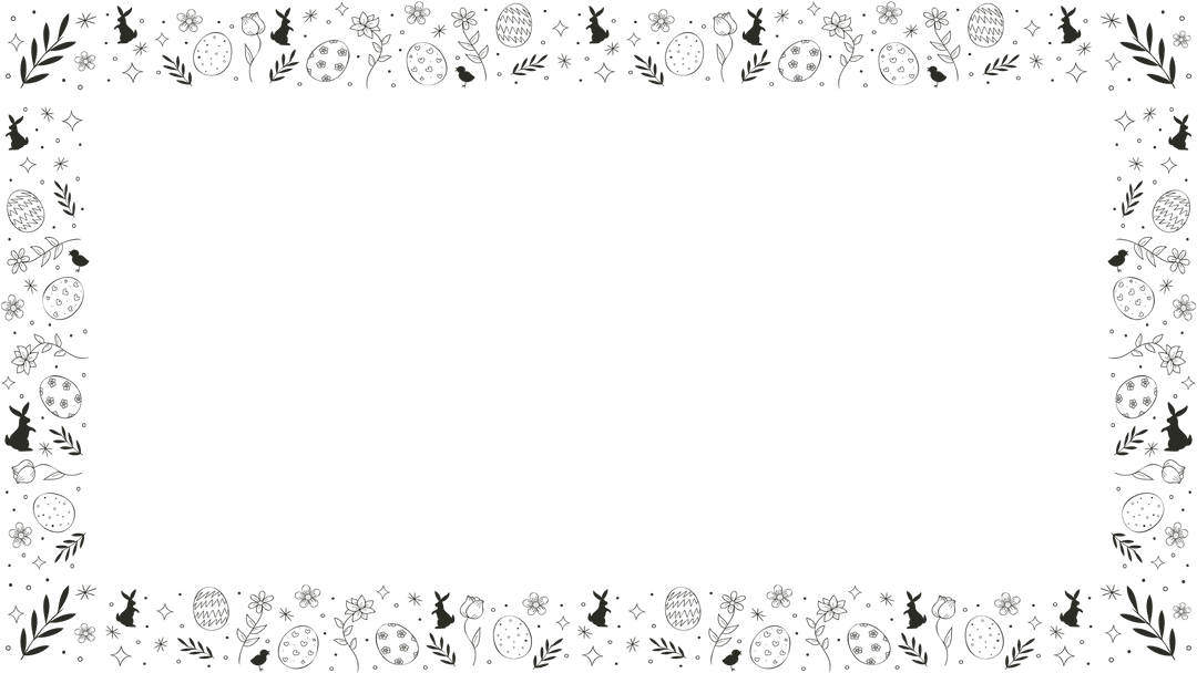 Easter Border Decorative Frame with Eggs and Rabbits on Transparent Background