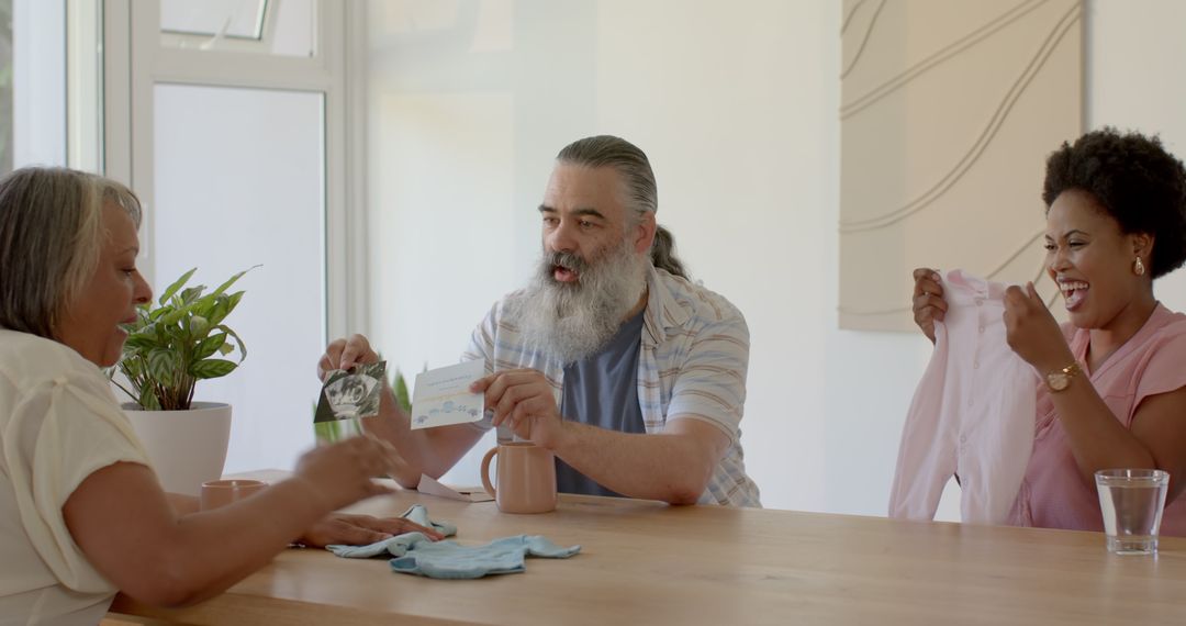 Seniors Enjoying Coffee and Gifts with Friend at Home