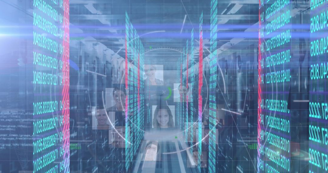 Futuristic Data Center with Binary Code and HUD Interface - Free Images, Stock Photos and Pictures on Pikwizard.com