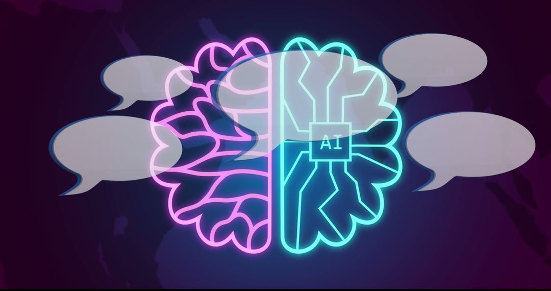 Futuristic AI Brain and Speech Bubble Neon Illustration