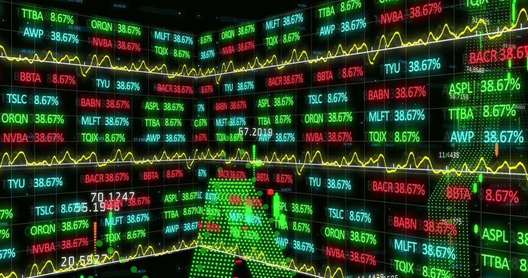 Vibrant Stock Market Data Display with Economic Indicators