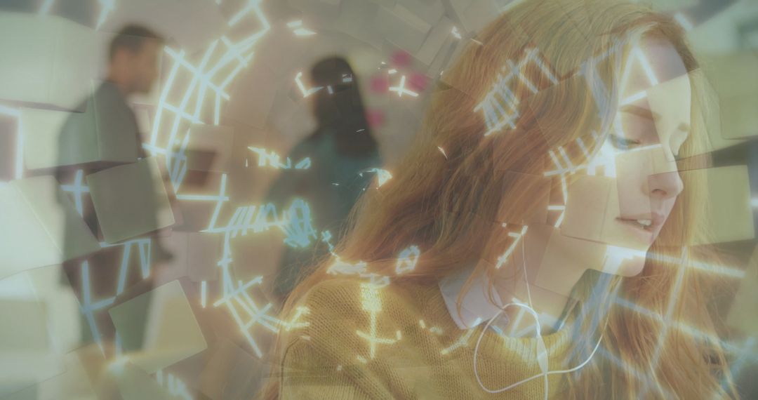 Innovative Businesswoman Analyzing Digital Interface in Modern Workspace