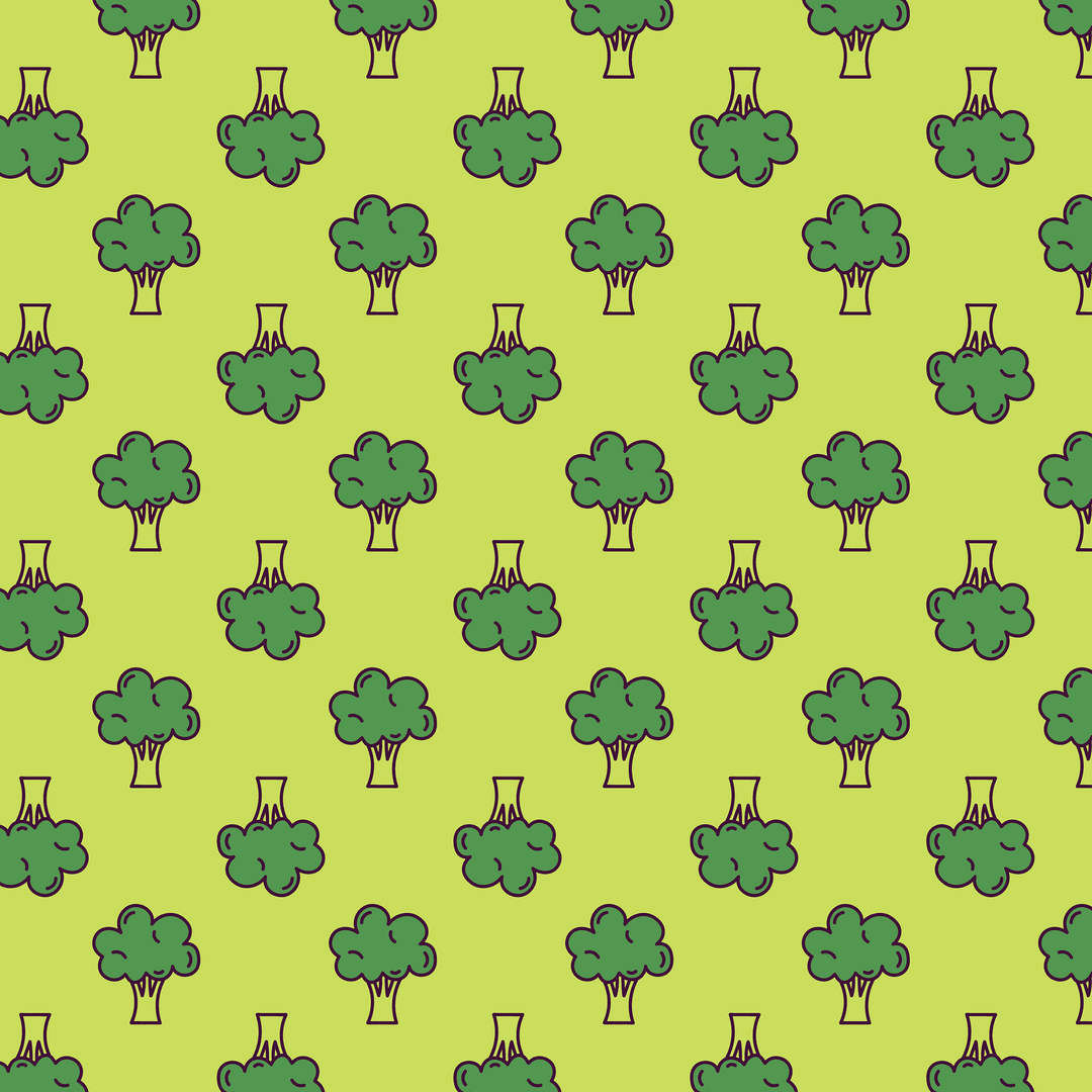 Transparent Green Broccoli Pattern on Lime Background