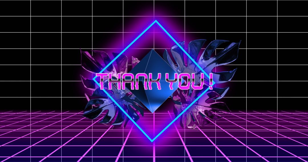 Neon Thank You Message with Futuristic Grid Design