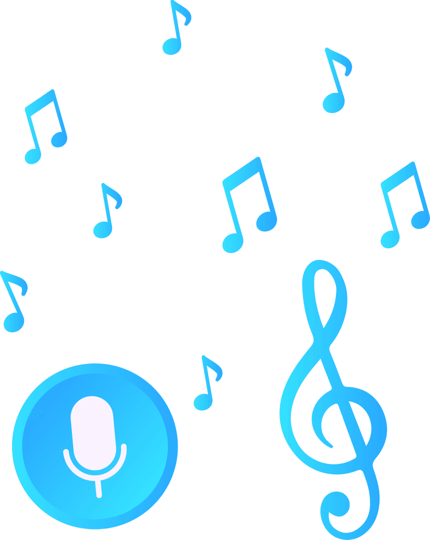 Flat Vector Illustration of Mic, Music Notes, and Treble Clef