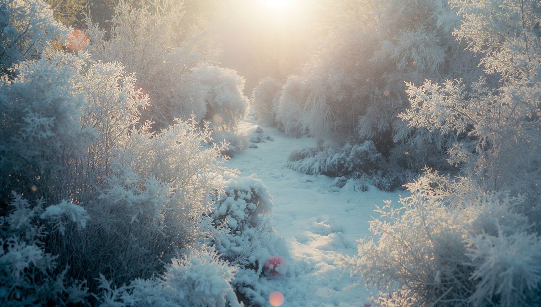 Tranquil Winter Pathway through Frosted Wilderness