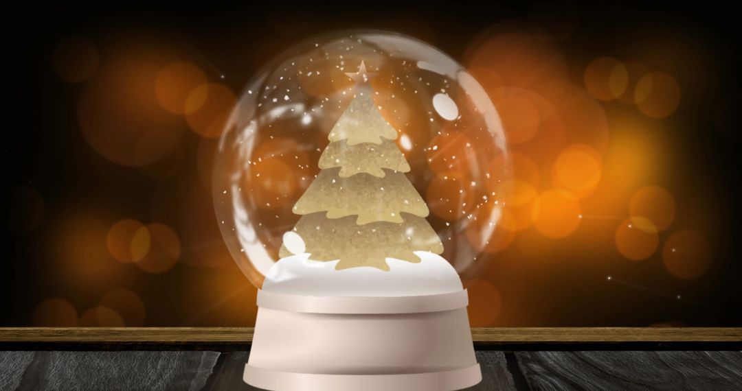 Festive Christmas Snow Globe with Golden Bokeh Background