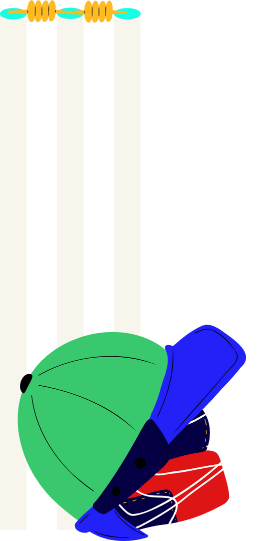 Transparent Cricket Helmet with Stumps and Teal Bails in Flat Design