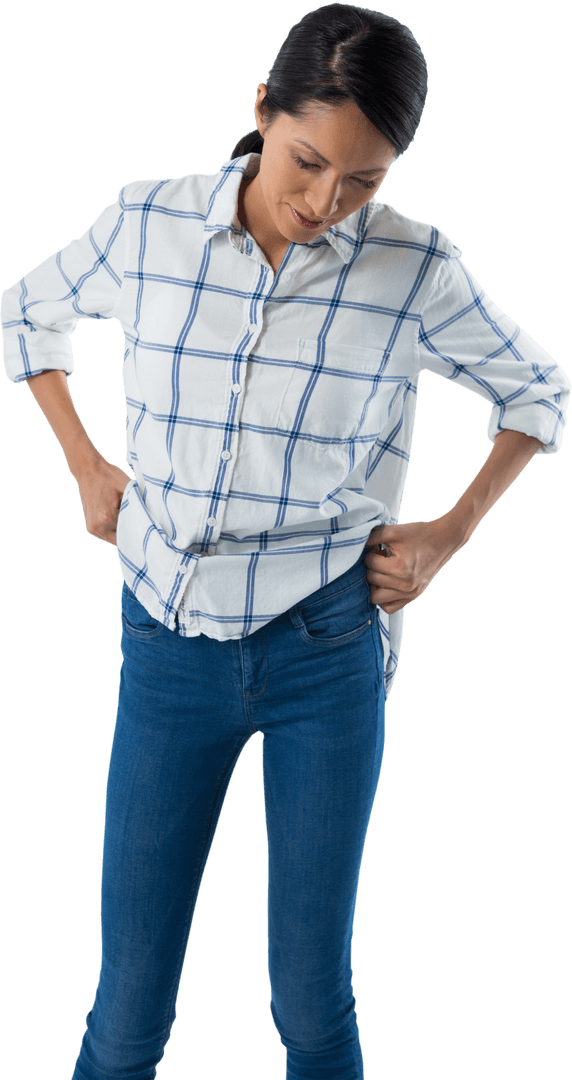 Woman Clutching Lower Back in Transparent Background