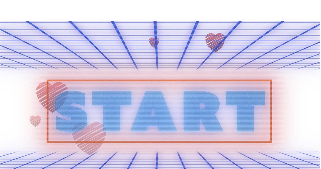 Digital Start Button with Heart Icons and Grid