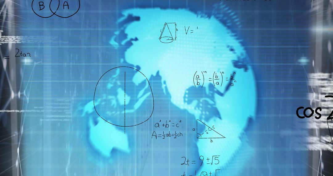 Digital Interface with Mathematical Formulas on Blue Globe