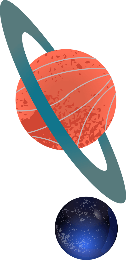 Transparent Cosmic Rendering of Red Ringed and Blue Speckled Planets