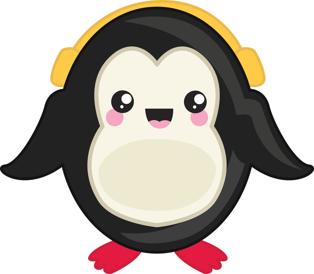 Adorable Penguin Listening Music Vector on Transparent Background