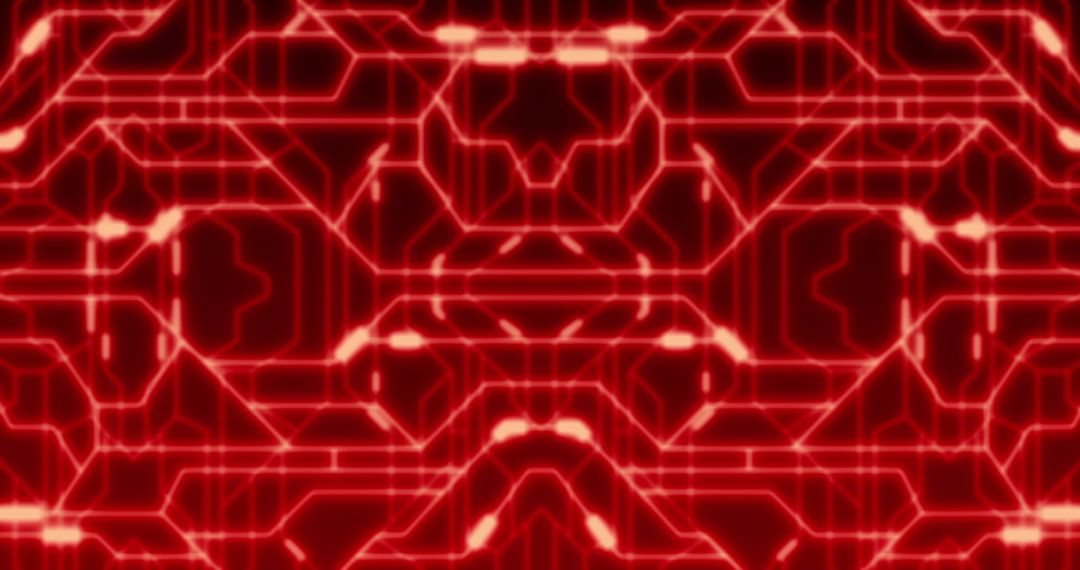 Futuristic Neon Circuit Design with Red Glow