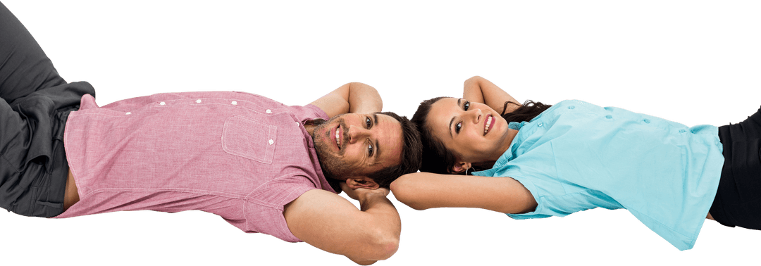 Relaxed Couple Lying on Transparent Background
