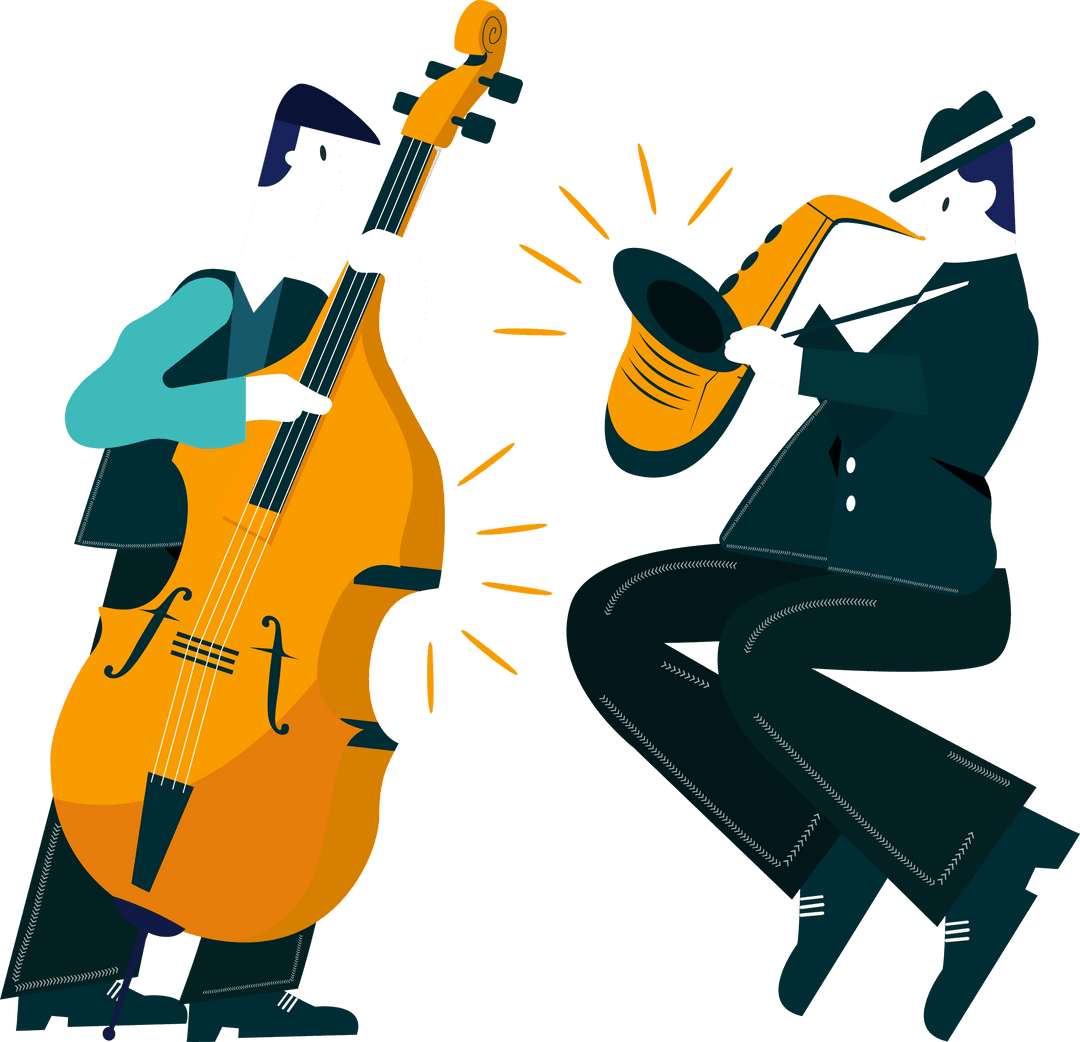 Transparent Flat Design Duo Performing Jazz on Double Bass and Saxophone