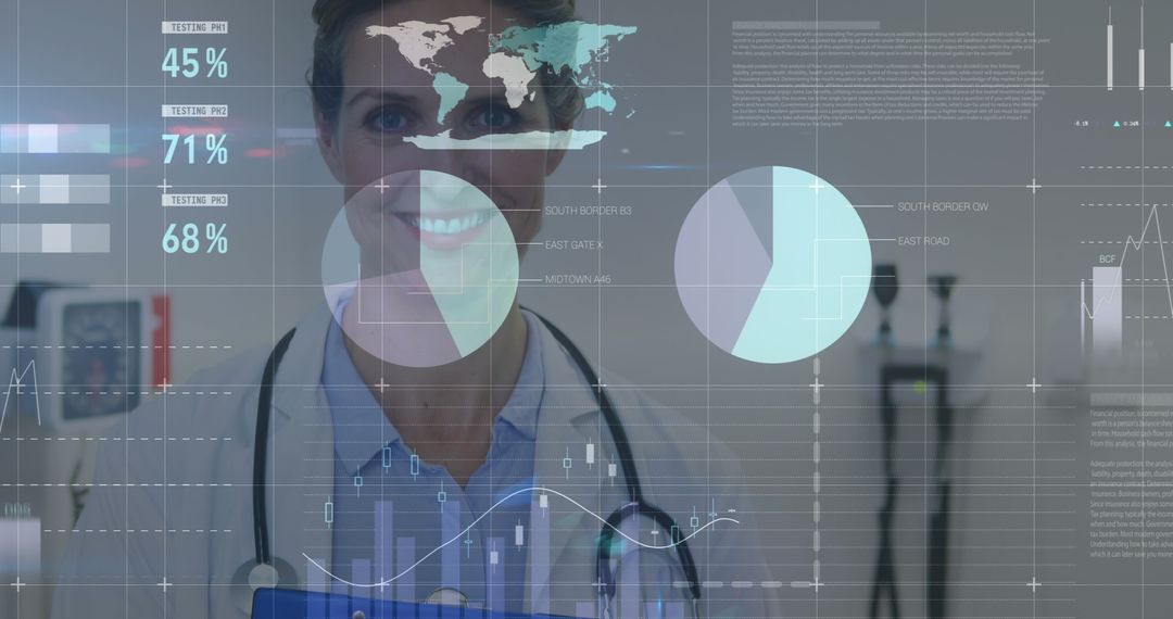 Female Doctor Analyzing Digital Health Data Interface