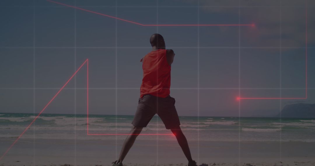 Tech-Enhanced Athlete Stretching on Beach