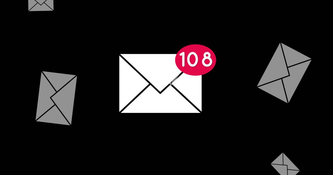 Overloaded Inbox Notification with Floating Envelopes on Black Background