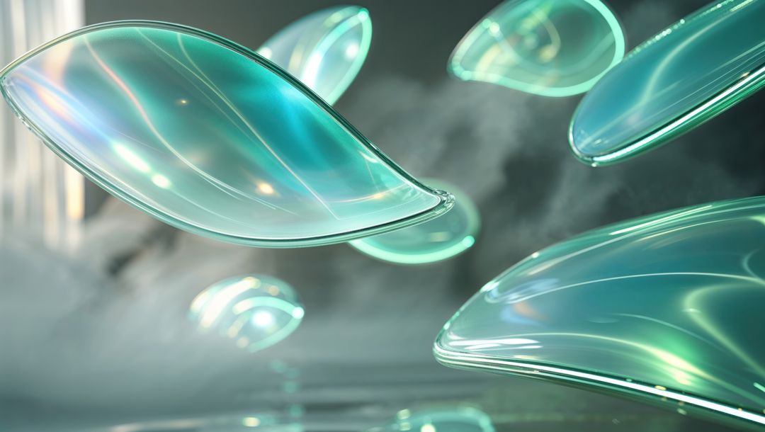 Surreal Floating Translucent Leaves in Futuristic Environment